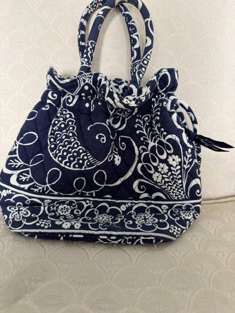 Vera Bradly Quilted Navy and White Floral Tote Bag